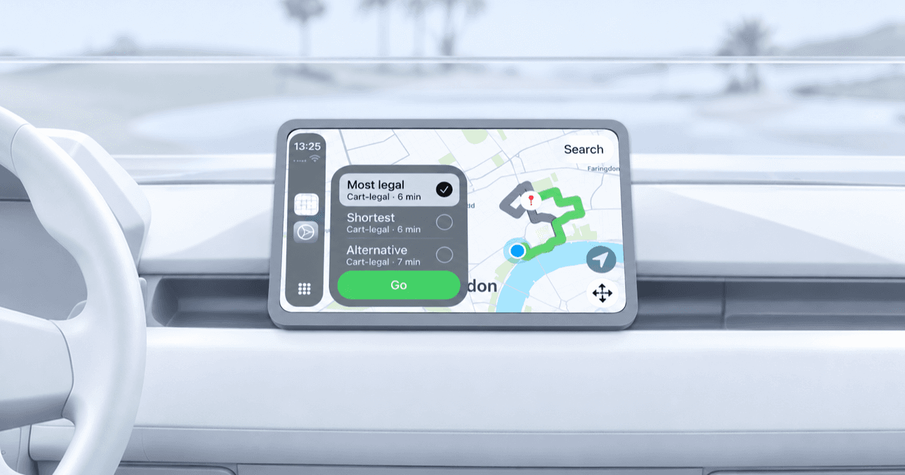 Apple CarPlay screen listing Cartroute route options